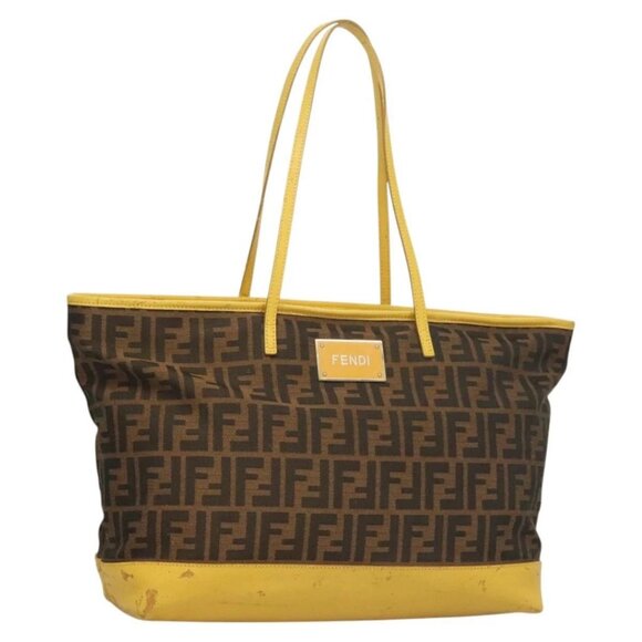 FENDI Zucca Canvas Tote Bag Black Brown yellow - Picture 1 of 16